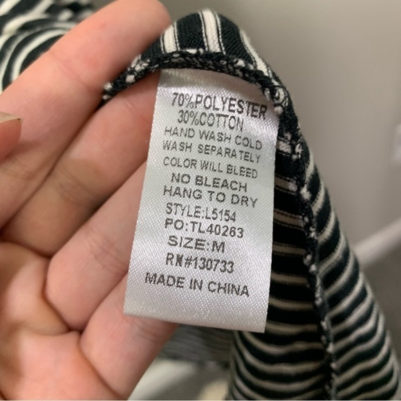 [Umgee] Black & White Striped Embroidered Floral 3/4 Sleeve Dress - Picture 5 of 7